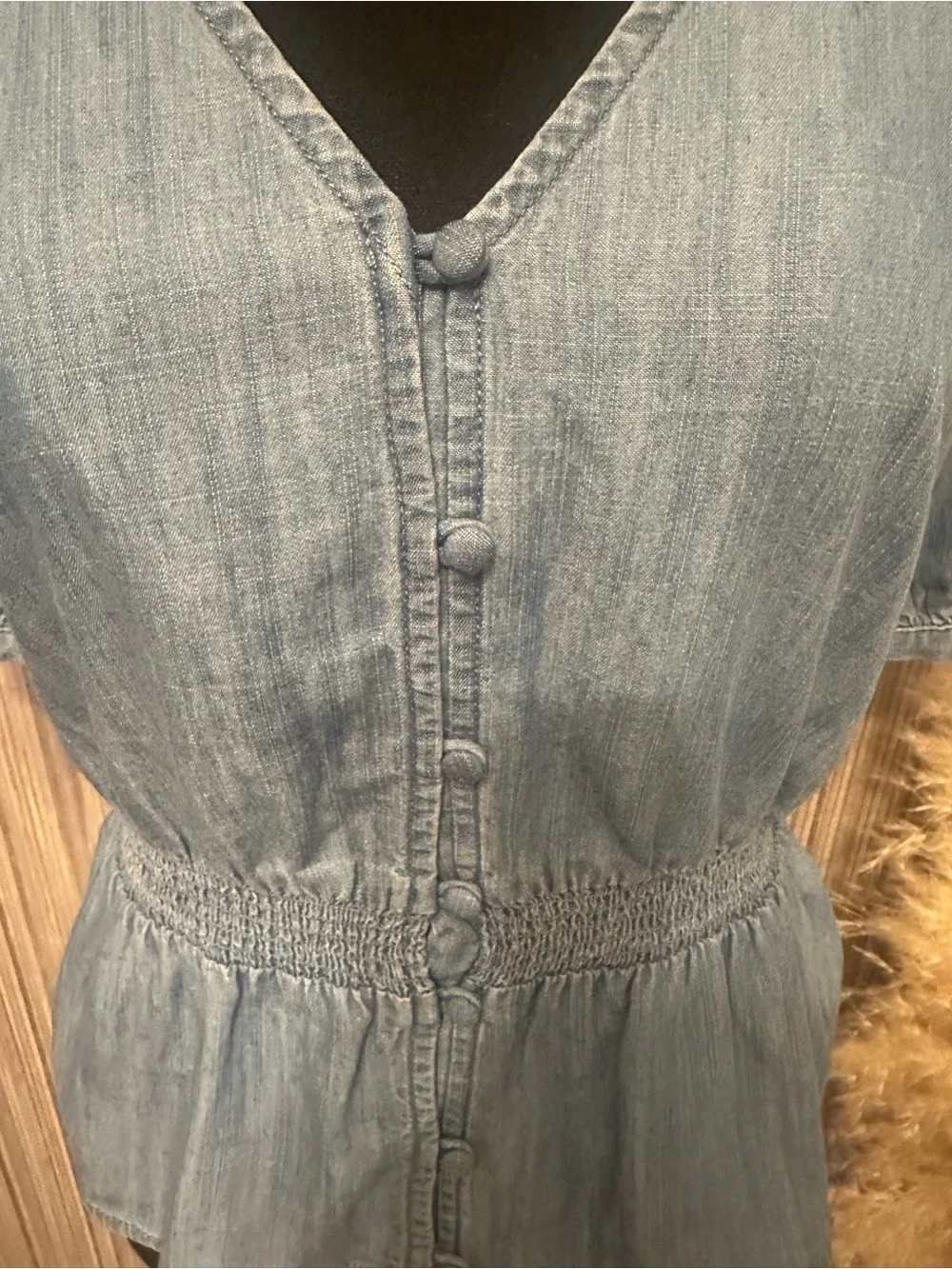 Madewell Chambray Smocked Waist Puff Sleeve Peplum Top NWT Size 2